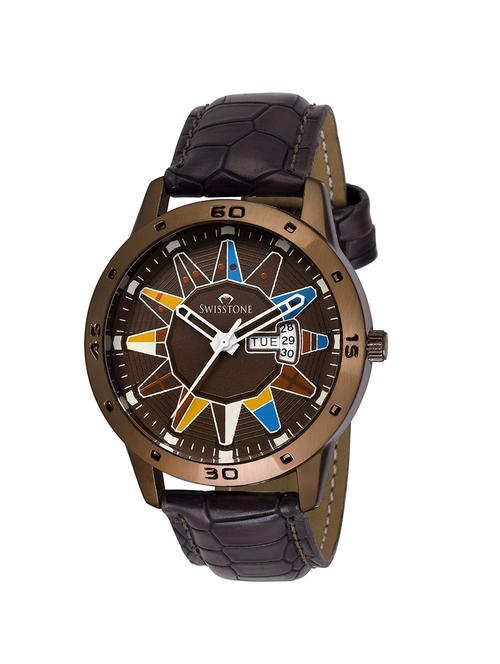 swisstone bw175-brwn brown leather strap wrist watch for men - 15042692 - Very Small Image - 1