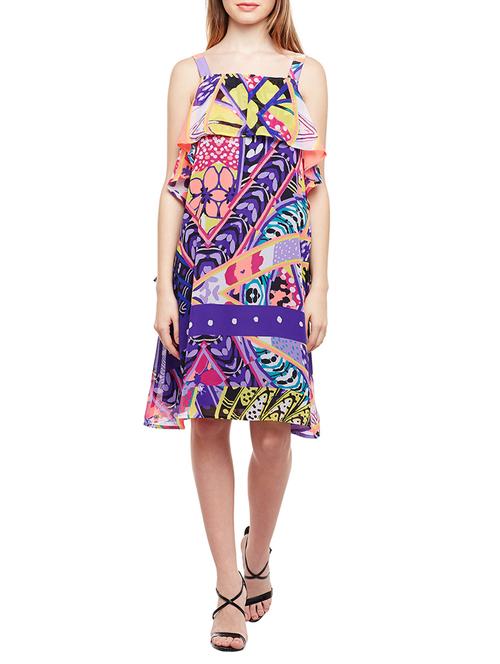 blue printed a-line dress - 15042765 - Very Small Image - 1