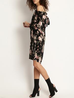 black floral print a-line dress - 15042829 - Standard Image - 2