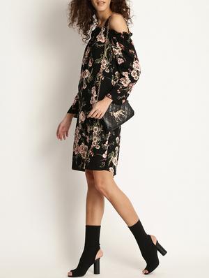 black floral print a-line dress - 15042829 - Standard Image - 4