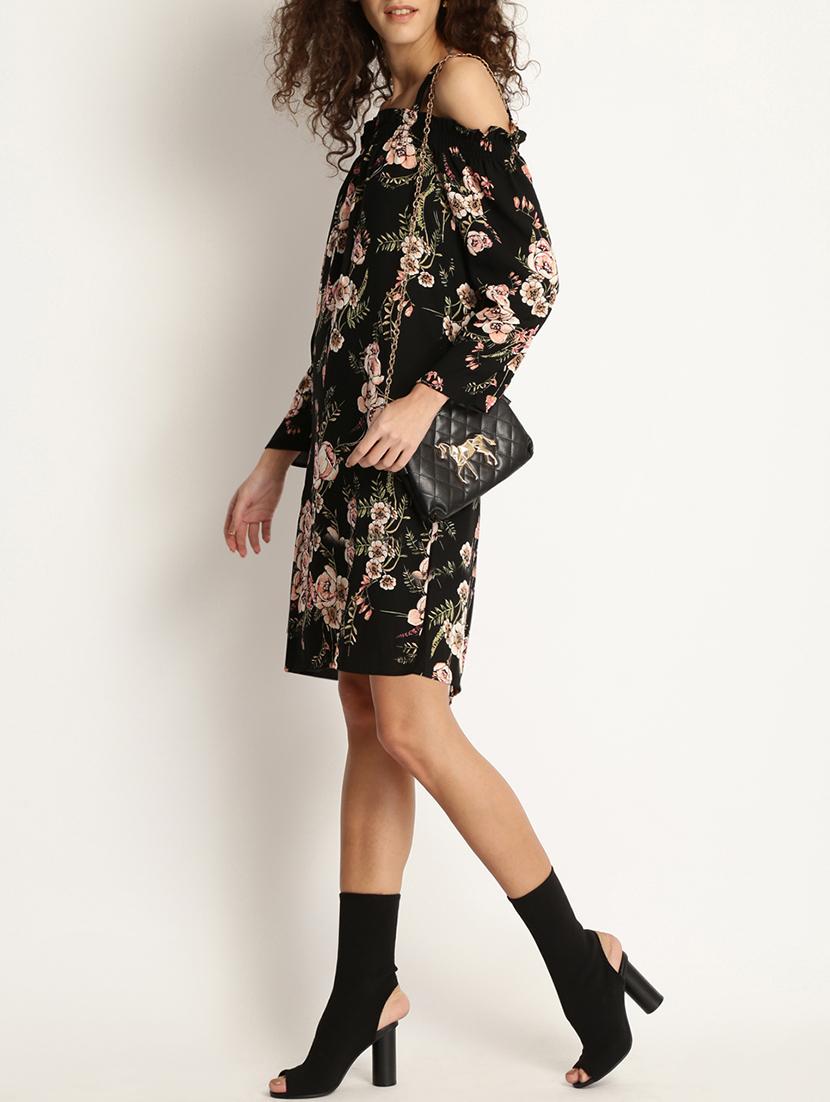 black floral print a-line dress - 15042829 - Zoom Image - 4