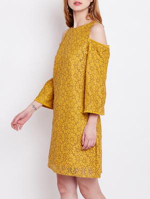 yellow printed cotton a-line dress - 15042845 - Standard Image - 2