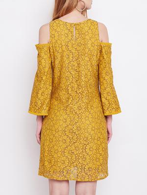 yellow printed cotton a-line dress - 15042845 - Standard Image - 3