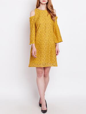 yellow printed cotton a-line dress - 15042845 - Standard Image - 4