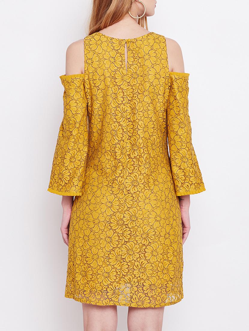 yellow printed cotton a-line dress - 15042845 - Zoom Image - 3