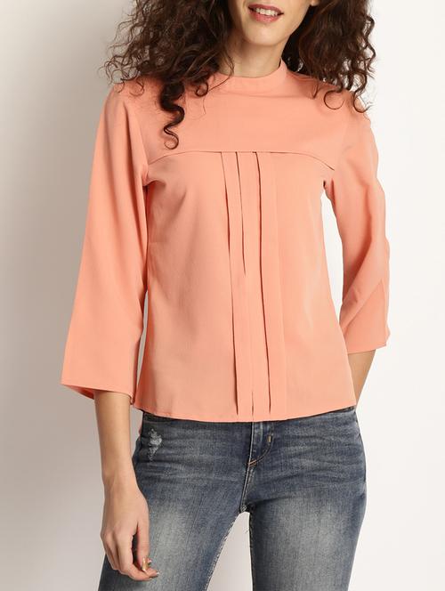 mock neck pleat detail top - 15044337 - Standard Image - 1
