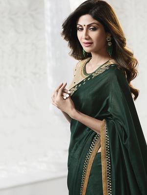 green satin bordered saree with blouse - 15044934 - Standard Image - 2