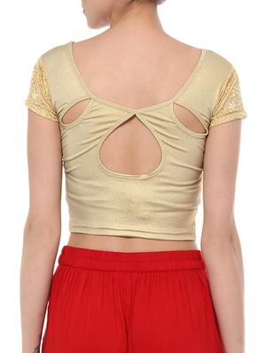 gold cotton lycra solid blouse - 15046143 - Standard Image - 3