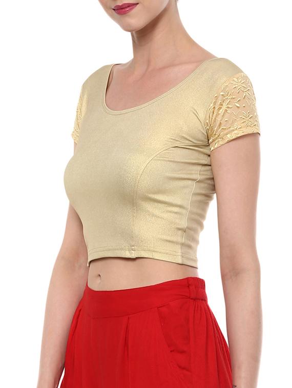 gold cotton lycra solid blouse - 15046143 - Zoom Image - 2