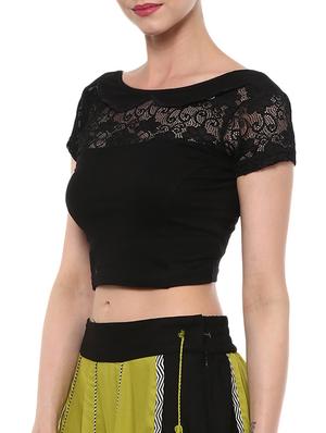 black cotton lycra solid blouse - 15046147 - Standard Image - 2
