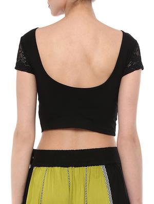 black cotton lycra solid blouse - 15046147 - Standard Image - 3