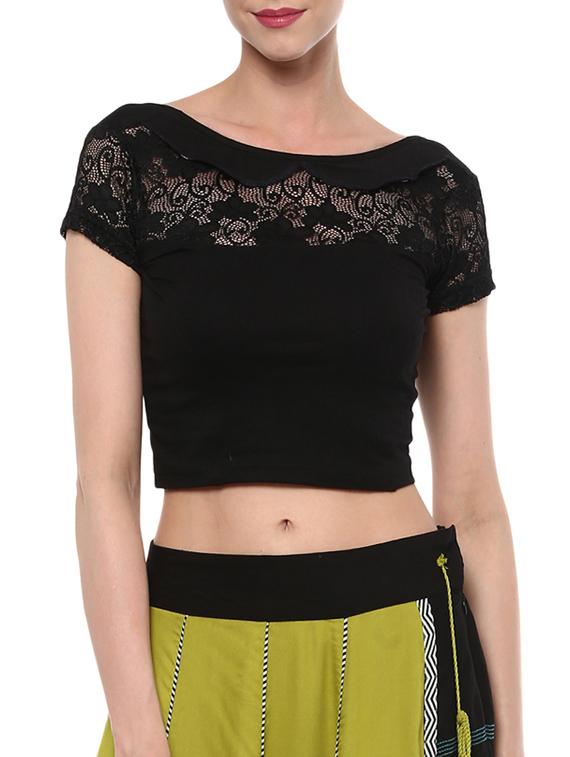 black cotton lycra solid blouse - 15046147 - Zoom Image - 1