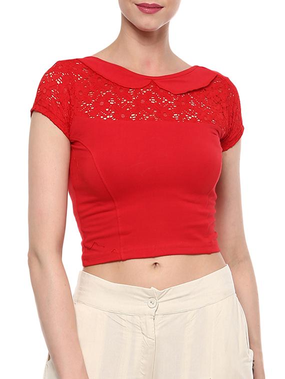 red cotton lycra solid blouse