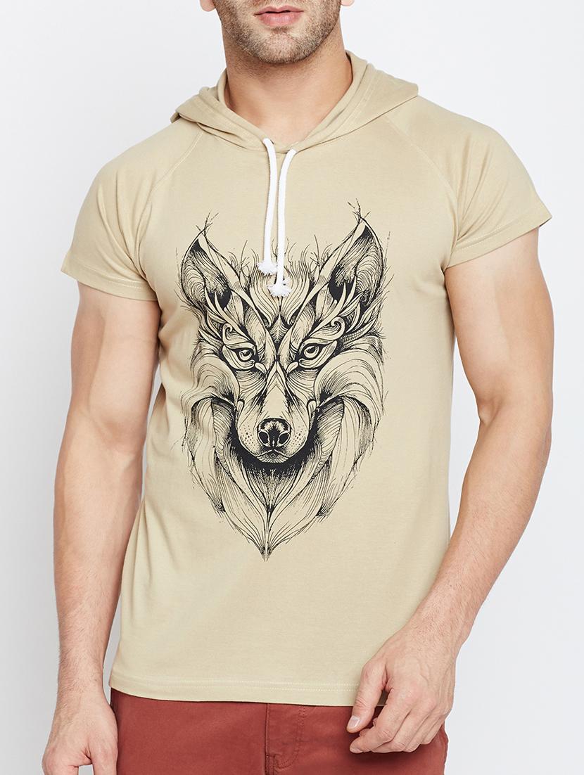 beige cotton chest print tshirt - 15046174 - Zoom Image - 1