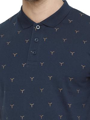 navy blue all over print polo t-shirt - 15046637 - Standard Image - 4