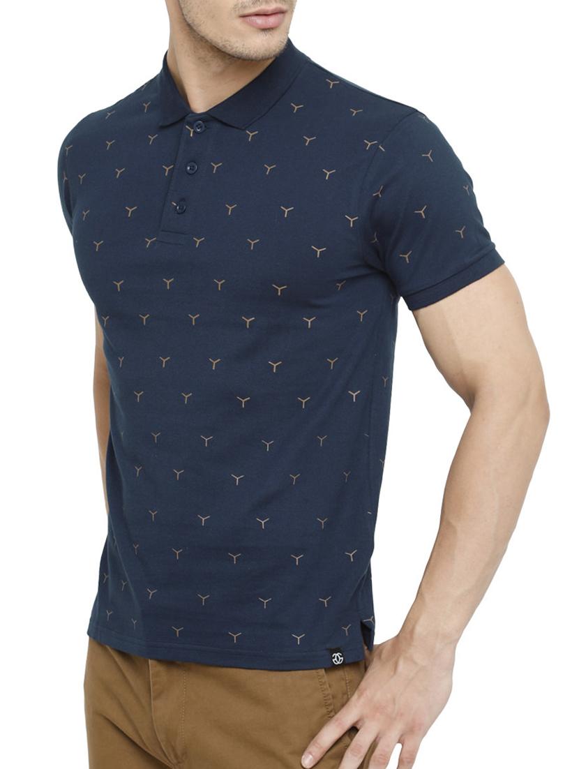navy blue all over print polo t-shirt - 15046637 - Zoom Image - 2