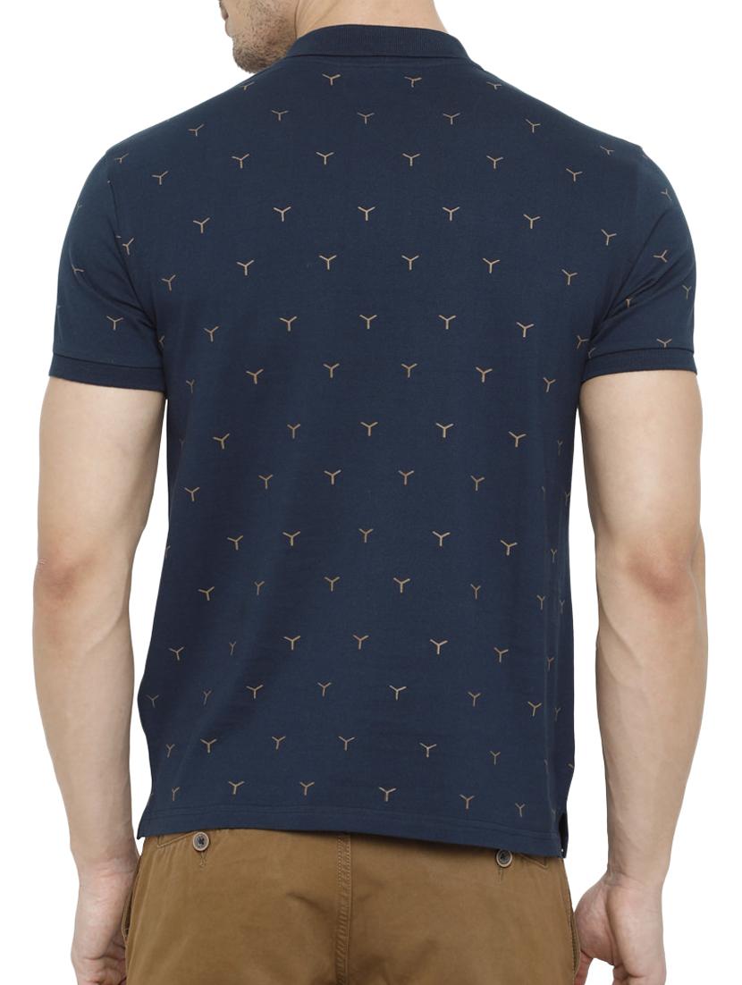 navy blue all over print polo t-shirt - 15046637 - Zoom Image - 3