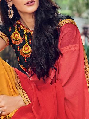 embroidered border half & half saree with blouse - 15046756 - Standard Image - 2