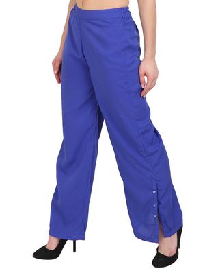 solid blue crepe palazzo - 15046799 - Standard Image - 2