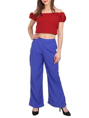 solid blue crepe palazzo - 15046799 - Standard Image - 4