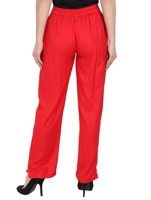 solid red rayon palazzo - 15046801 - Standard Image - 3