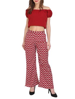 red chevron crepe palazzo - 15046806 - Standard Image - 4