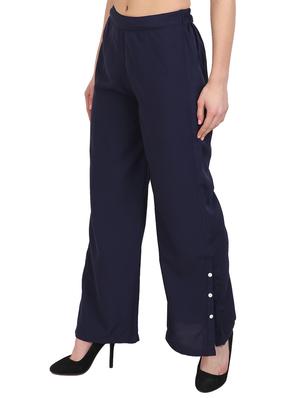 navy blue crepe palazzo - 15046808 - Standard Image - 2