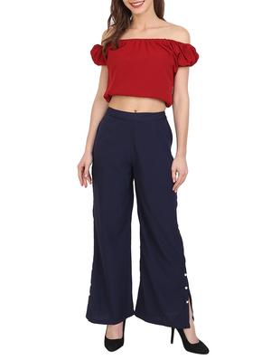 navy blue crepe palazzo - 15046808 - Standard Image - 4