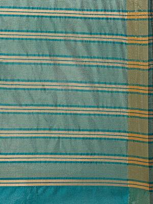 turquoise cotton bordered saree with blouse - 15046858 - Standard Image - 3