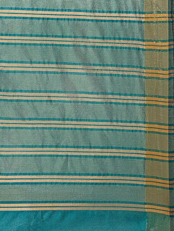 turquoise cotton bordered saree with blouse - 15046858 - Zoom Image - 3