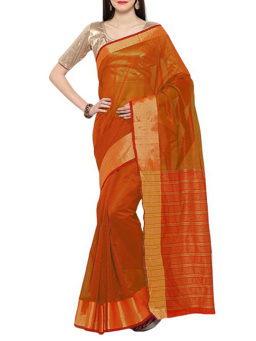 orange cotton bordered saree with blouse - 15046859 - Standard Image - 1