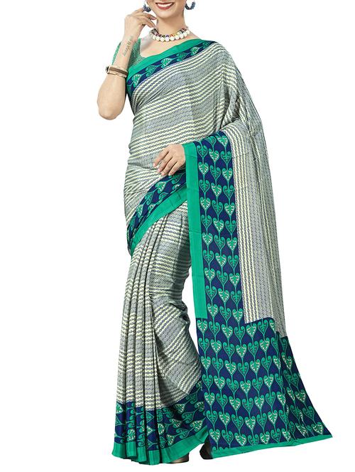 grey crepe printed saree with blouse - 15046867 - Standard Image - 1