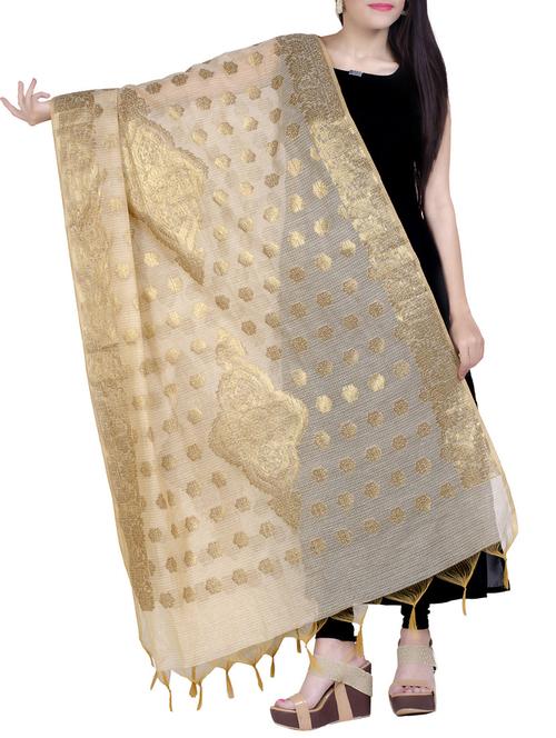 beige chanderi banarasi dupatta - 15046935 - Standard Image - 1