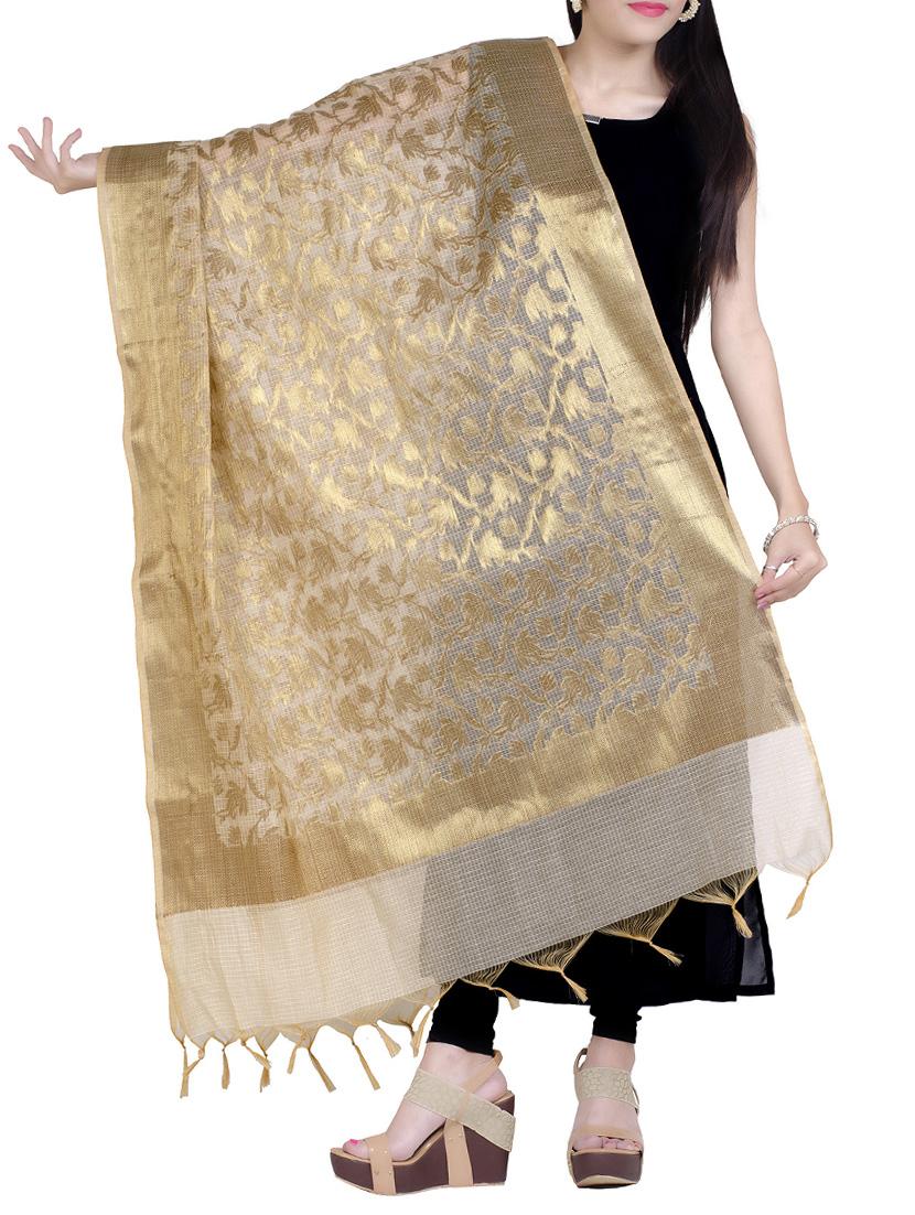 beige chanderi banarasi dupatta - 15046937 - Zoom Image - 1