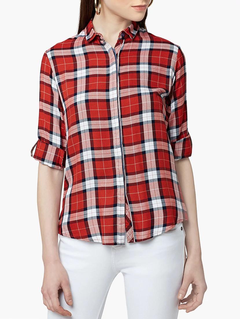 red viscose checkered shirt - 15047056 - Zoom Image - 1