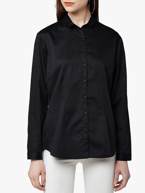 solid black cotton shirt - 15047069 - Standard Image - 1