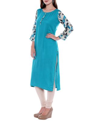 sky blue straight printed sleeves kurta - 15047093 - Standard Image - 2