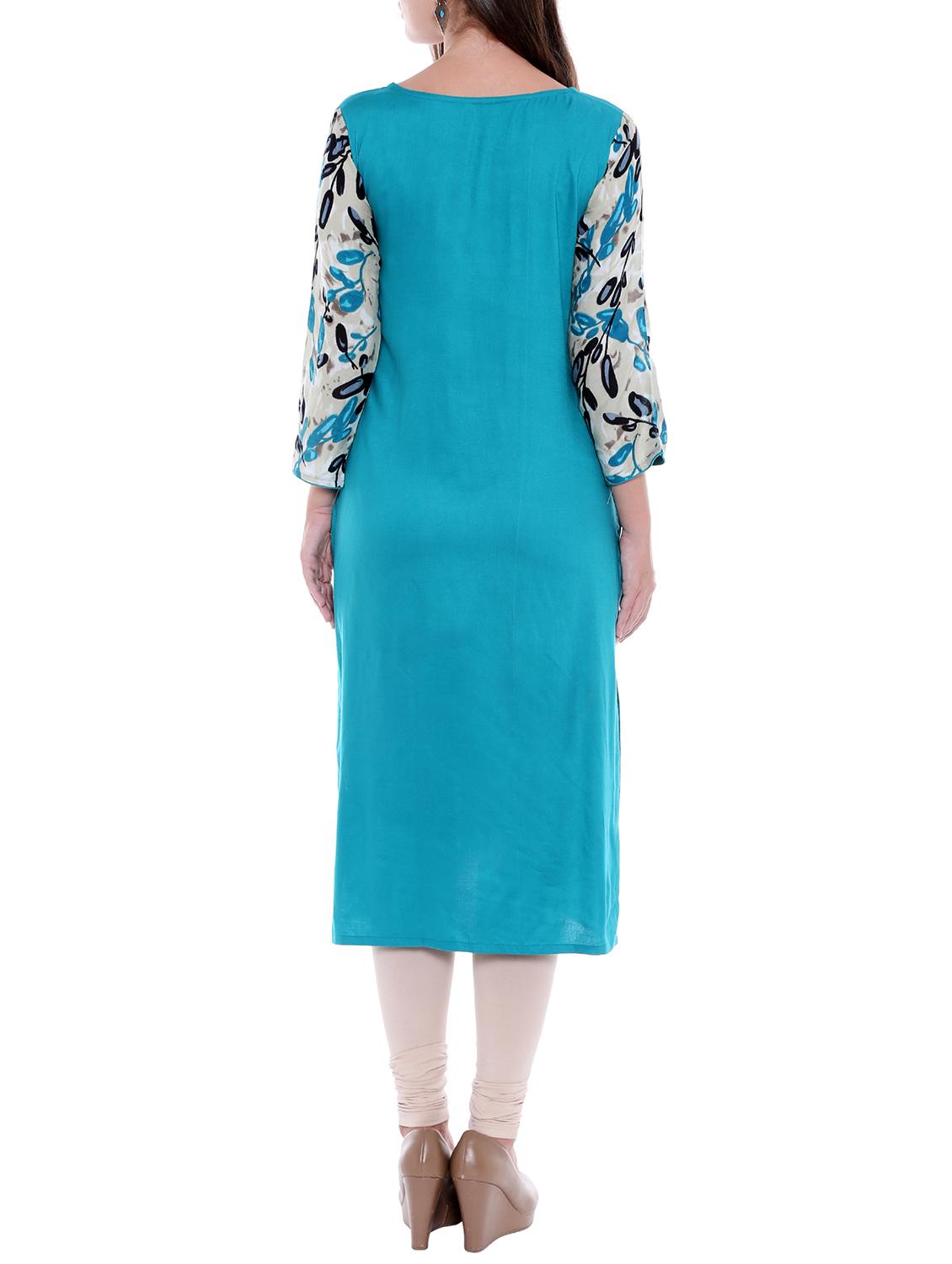 sky blue straight printed sleeves kurta - 15047093 - Zoom Image - 3
