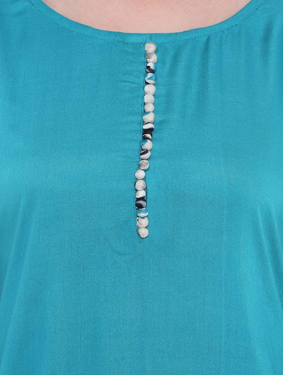 sky blue straight printed sleeves kurta - 15047093 - Zoom Image - 4