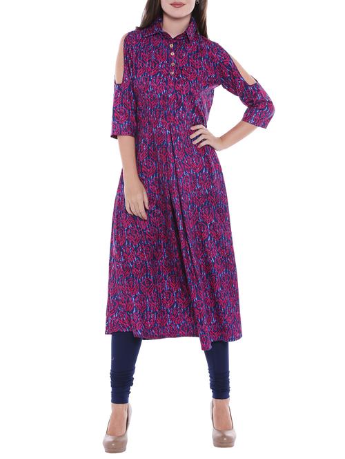 cold shoulder flared kurta - 15047121 - Standard Image - 1