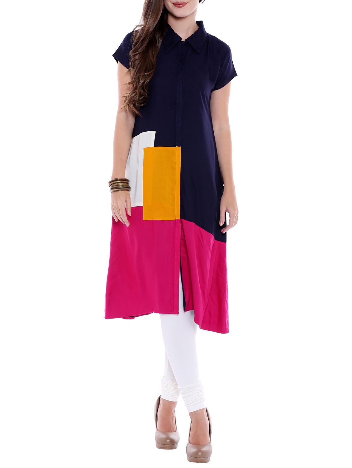 color block a-line kurta - 15047129 - Zoom Image - 1