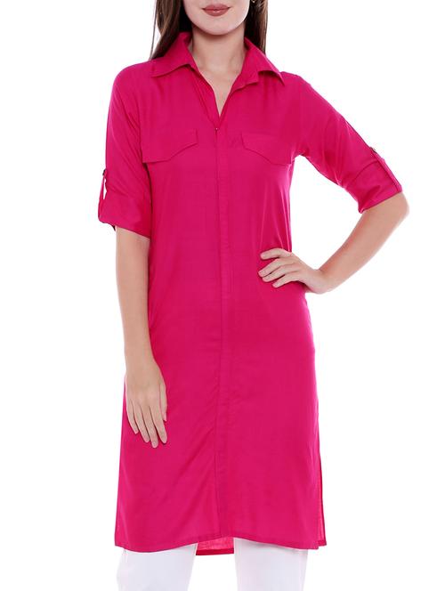 pink shirt collor solid kurta - 15047133 - Standard Image - 1