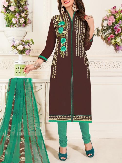 embroidered unstitched churidaar suit - 15047470 - Standard Image - 1