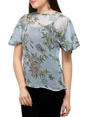 botanical print ruffle sleeved top - 15047855 - Standard Image - 2