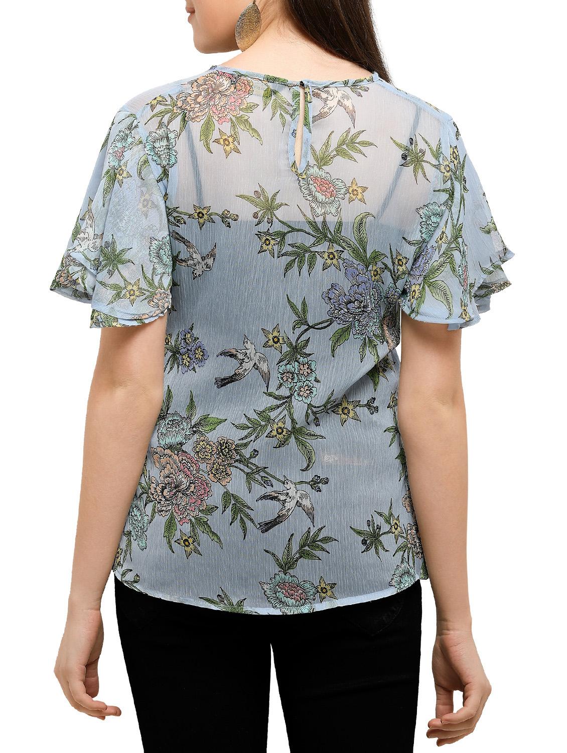 botanical print ruffle sleeved top - 15047855 - Zoom Image - 3