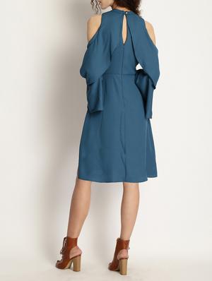 blue solid a-line dress - 15048179 - Standard Image - 3