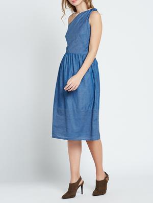 blue cotton single shoulder dress - 15048191 - Standard Image - 2