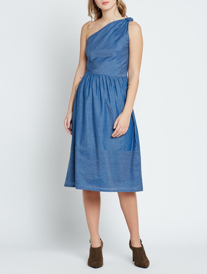 blue cotton single shoulder dress - 15048191 - Zoom Image - 1