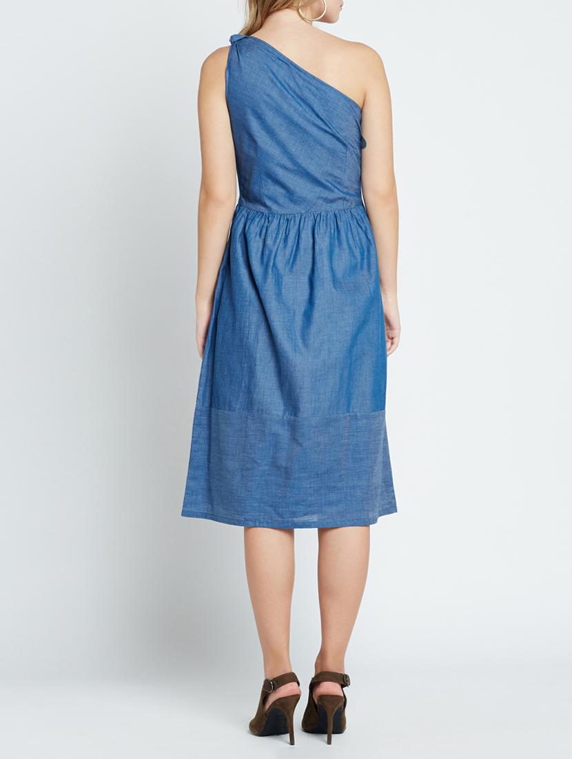 blue cotton single shoulder dress - 15048191 - Zoom Image - 3
