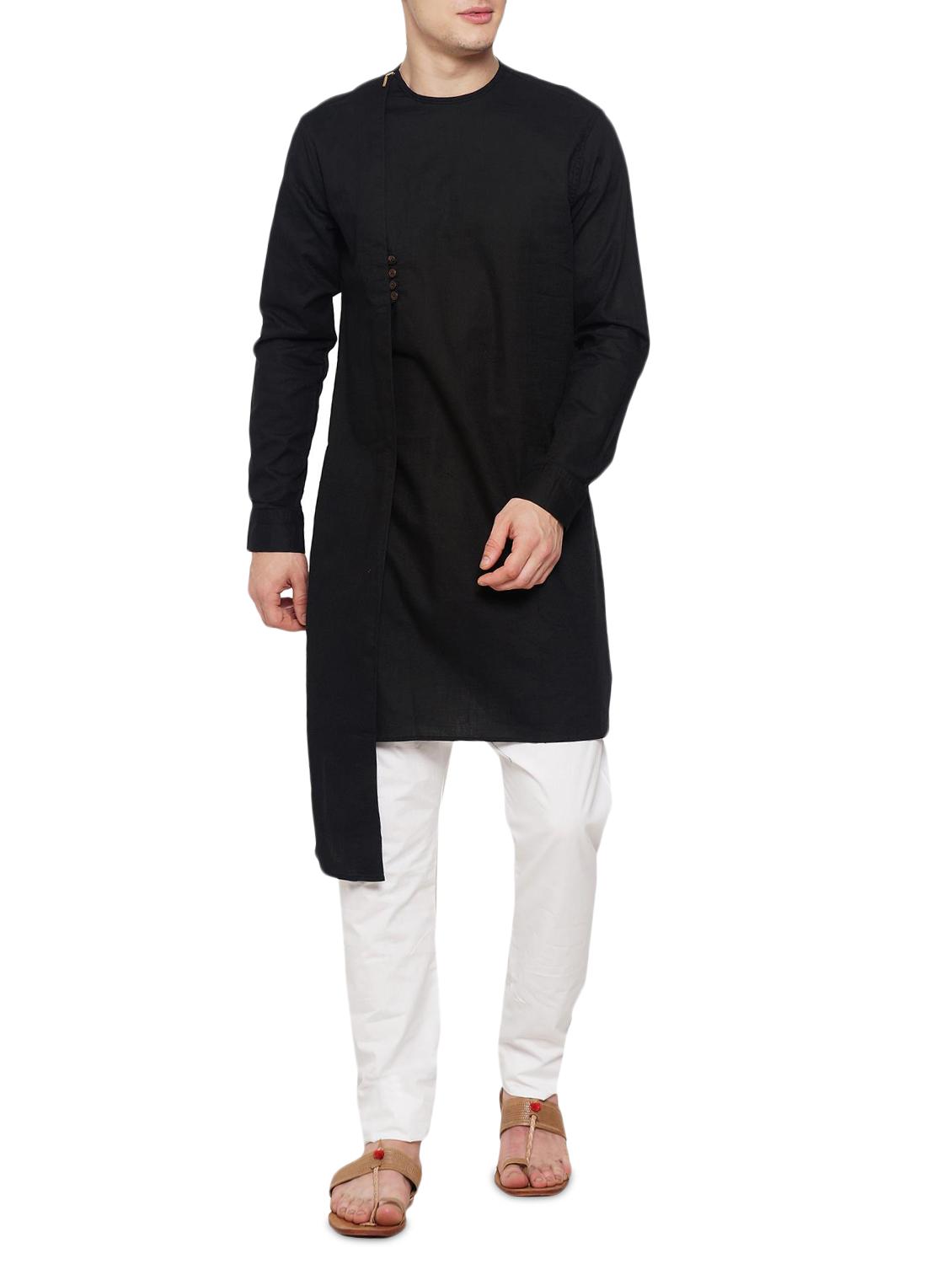 black cotton kurta pyjama set - 15048237 - Zoom Image - 1